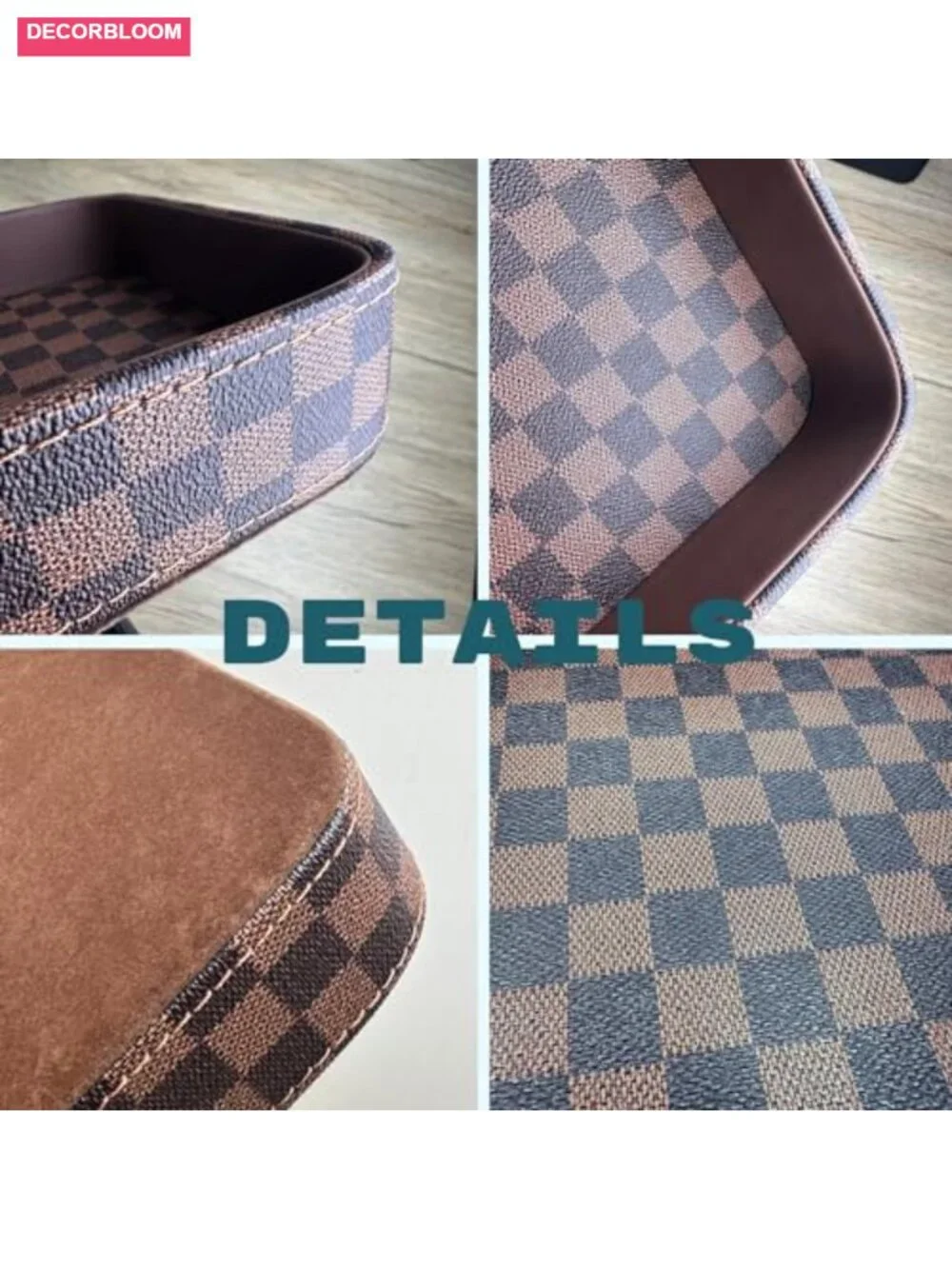 Leather Valet Tray Solid Wood Inside Key Catch All Dish Organizer for Desk